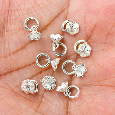 6pcS 925 Sterling Silver Jewellery Findings Bell-Flower Lily Tulip Bead Caps, 4*5mm Flower, 5mm Closed Ring