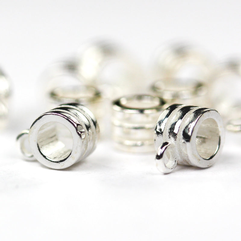 Jewelry Connector Bails 4pcs 7*5mm 925 Sterling Silver Findings Tube Shaped Beads, 5mm Diameter 4mm Wide 3mm Inner Hole 1mm Closed Jump Ring