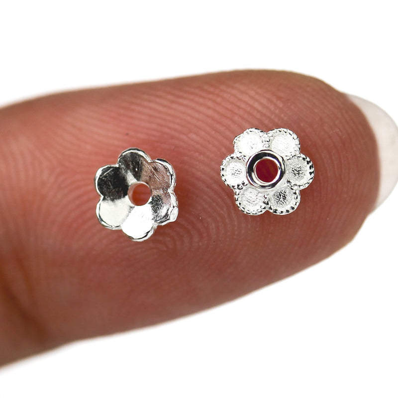 Bead Caps 10pcs 925 Sterling Silver Jewelry Findings Bead Cap, 6mm Flower Cap, 2mm Height, 1mm Hole