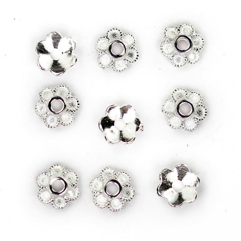 Bead Caps 10pcs 925 Sterling Silver Jewelry Findings Bead Cap, 6mm Flower Cap, 2mm Height, 1mm Hole