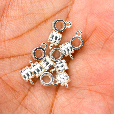 Jewelry Connector Bails 4pcs 7*5mm 925 Sterling Silver Findings Tube Shaped Beads, 5mm Diameter 4mm Wide 3mm Inner Hole 1mm Closed Jump Ring