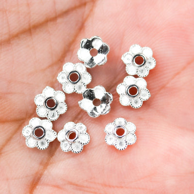 Bead Caps 10pcs 925 Sterling Silver Jewelry Findings Bead Cap, 6mm Flower Cap, 2mm Height, 1mm Hole