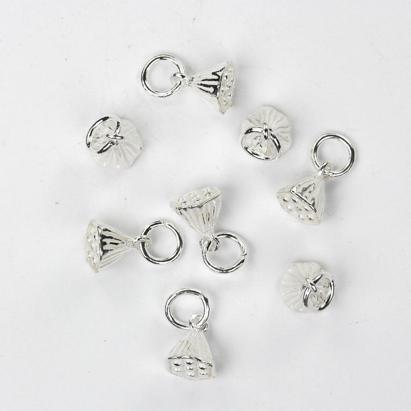 Silver Charm 2pcs 925 Sterling Silver Jewellery Charm Findings,  Lotus Pod Charm, 6*8mm,Closed Jump Ring 6mm