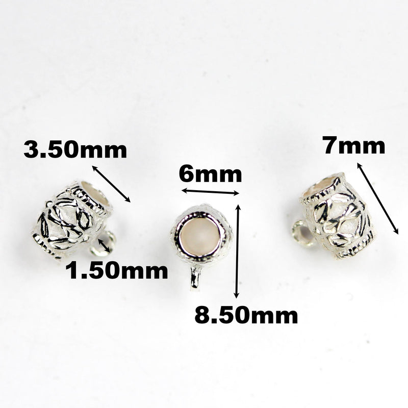 Jewelry Connector Bails 2pcs 7*8mm 925 Sterling Silver Findings Drum Shaped Beads, 6mm Diameter 7mm Wide 3mm Inner Hole 1mm Closed Jump Ring