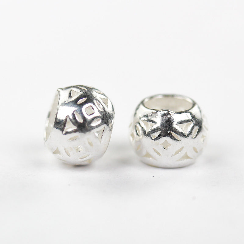 Spacer Beads 4pcs 7*5mm 925 Sterling Silver Jewellery Findings Filigree Rondelle Beads 7mm Diameter, Big Hole 4mm