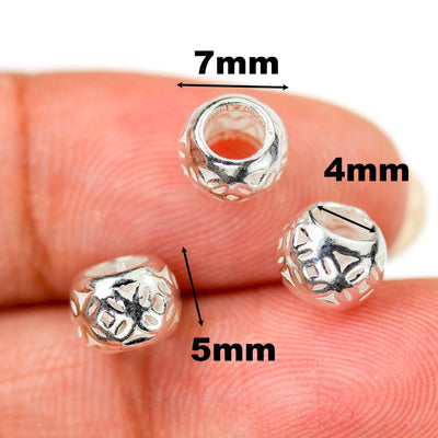 Spacer Beads 4pcs 7*5mm 925 Sterling Silver Jewellery Findings Filigree Rondelle Beads 7mm Diameter, Big Hole 4mm