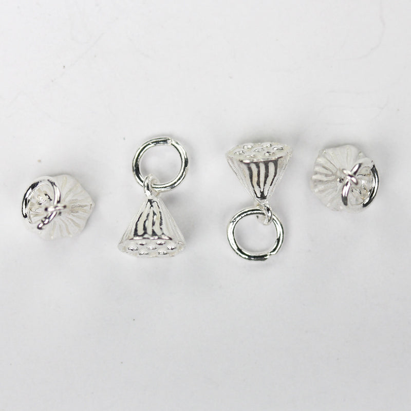 Silver Charm 2pcs 925 Sterling Silver Jewellery Charm Findings,  Lotus Pod Charm, 6*8mm,Closed Jump Ring 6mm