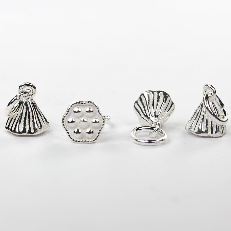 Silver Charm 2pcs 925 Sterling Silver Jewellery Charm Findings,  Lotus Pod Charm, 6*8mm,Closed Jump Ring 6mm