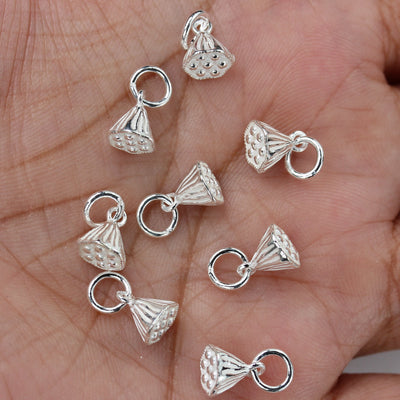 Silver Charm 2pcs 925 Sterling Silver Jewellery Charm Findings,  Lotus Pod Charm, 6*8mm,Closed Jump Ring 6mm