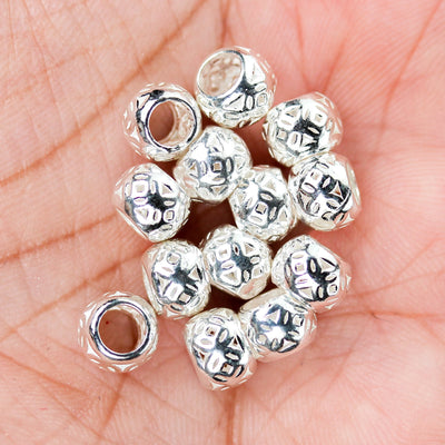 Spacer Beads 4pcs 7*5mm 925 Sterling Silver Jewellery Findings Filigree Rondelle Beads 7mm Diameter, Big Hole 4mm