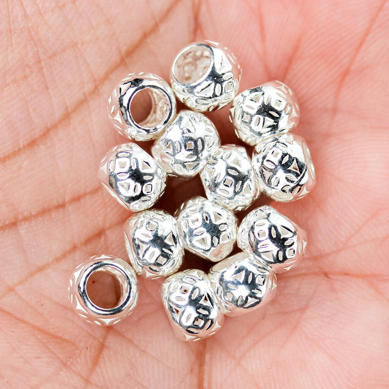 Spacer Beads 4pcs 7*5mm 925 Sterling Silver Jewellery Findings Filigree Rondelle Beads 7mm Diameter, Big Hole 4mm