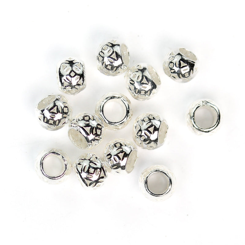 Spacer Beads 4pcs 7*5mm 925 Sterling Silver Jewellery Findings Filigree Rondelle Beads 7mm Diameter, Big Hole 4mm