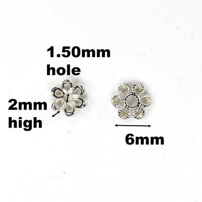 Bead Caps 10pcs 925 Sterling Silver Jewelry Findings Bead Cap, 6mm Flower Cap, 2mm Height, 1.5mm Hole