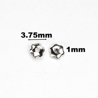 Bead Caps 30pcs 925 Sterling Silver Jewelry Findings Bead Cap, 3mm Flower Cap, 1mm Height, 1mm Hole