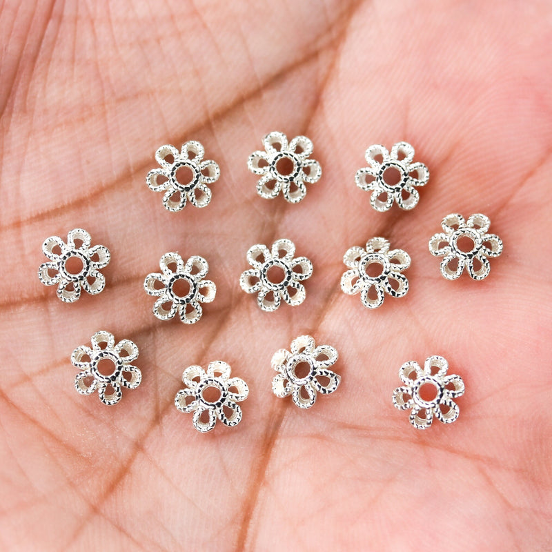 Bead Caps 10pcs 925 Sterling Silver Jewelry Findings Bead Cap, 6mm Flower Cap, 2mm Height, 1.5mm Hole