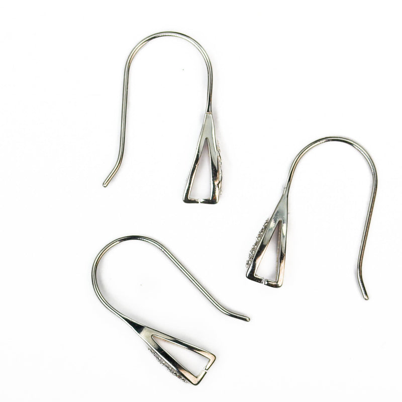 1pair Earring Findings 925 Sterling Silver Ear Hook Silver Hook 21mm W/ 1mm Cubic Zirconia Stones