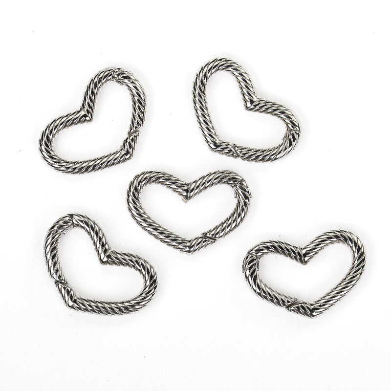 1pc Clasp Heart Shape Rope Style Clasp 925 Sterling Silver Jewellery Findings Clasps, 15*10mm, 2.50mm Thickness