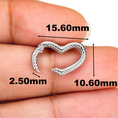 1pc Clasp Heart Shape Rope Style Clasp 925 Sterling Silver Jewellery Findings Clasps, 15*10mm, 2.50mm Thickness