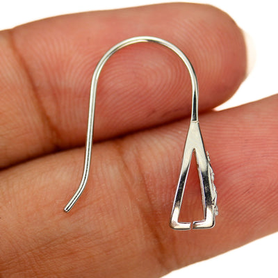 1pair Earring Findings 925 Sterling Silver Ear Hook Silver Hook 21mm W/ 1mm Cubic Zirconia Stones