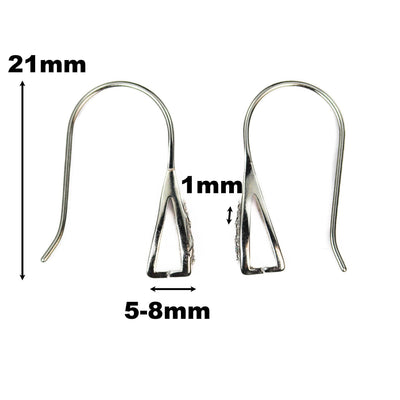 1pair Earring Findings 925 Sterling Silver Ear Hook Silver Hook 21mm W/ 1mm Cubic Zirconia Stones