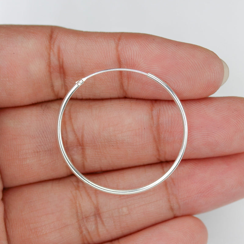 Earring Hoops 1 Pair, 925 Sterling Silver Hoop Earrings, 30mm Round 1.25mm Thickness