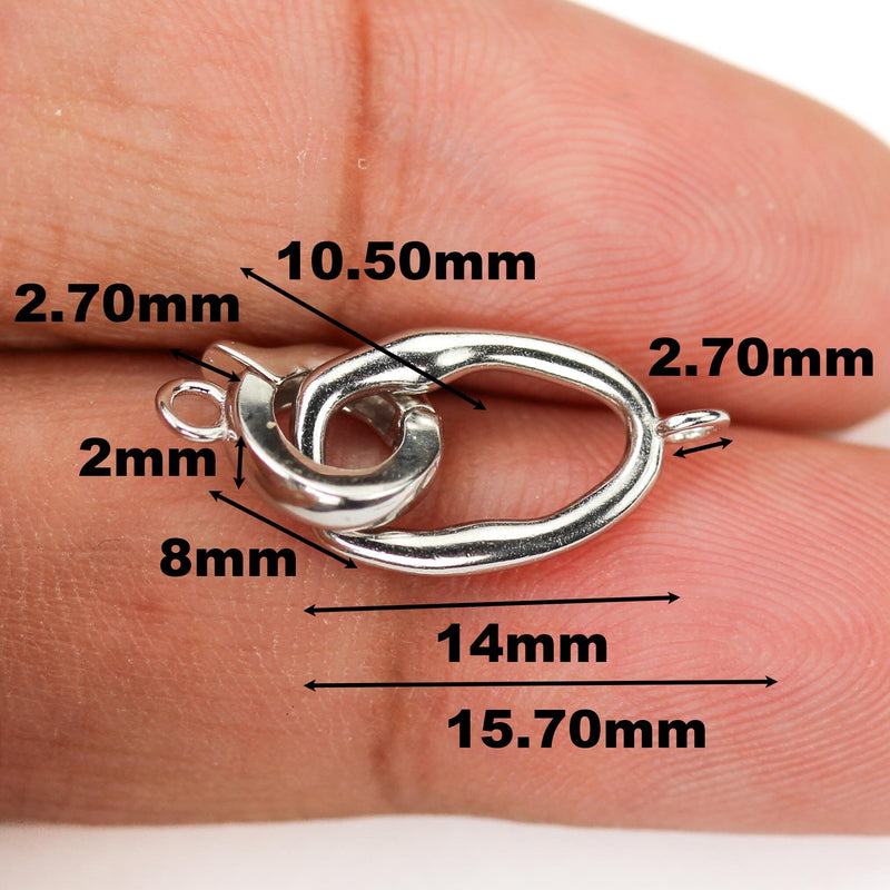 Silver Clasp 1pc 925 Sterling Silver Jewellery Finding Clasp, S-Hook, 16*9mm Oval, 10*8mm Round Hook, 2mm Closed Jump Rings, 2mm Thickness