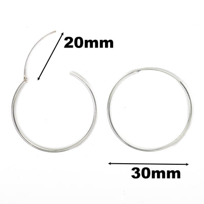 Earring Hoops 1 Pair, 925 Sterling Silver Hoop Earrings, 30mm Round 1.25mm Thickness