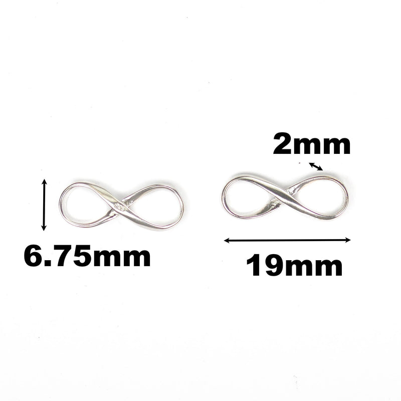 2pcs 925 Sterling Silver Jewellery Findings Infinity Connector Beads, 19*7mm, 2mm thickness