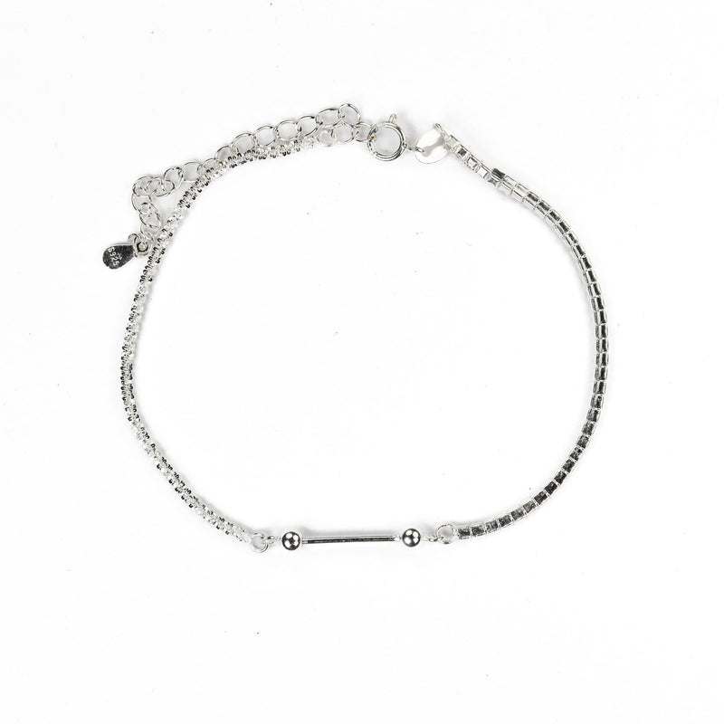 925 Sterling Silver Bracelet, Shiny Bracelet W/ 2mm Cubic Zirconia, W/ Extender Adjustable With Lobster Claw, Charm Bracelet 9 Inches