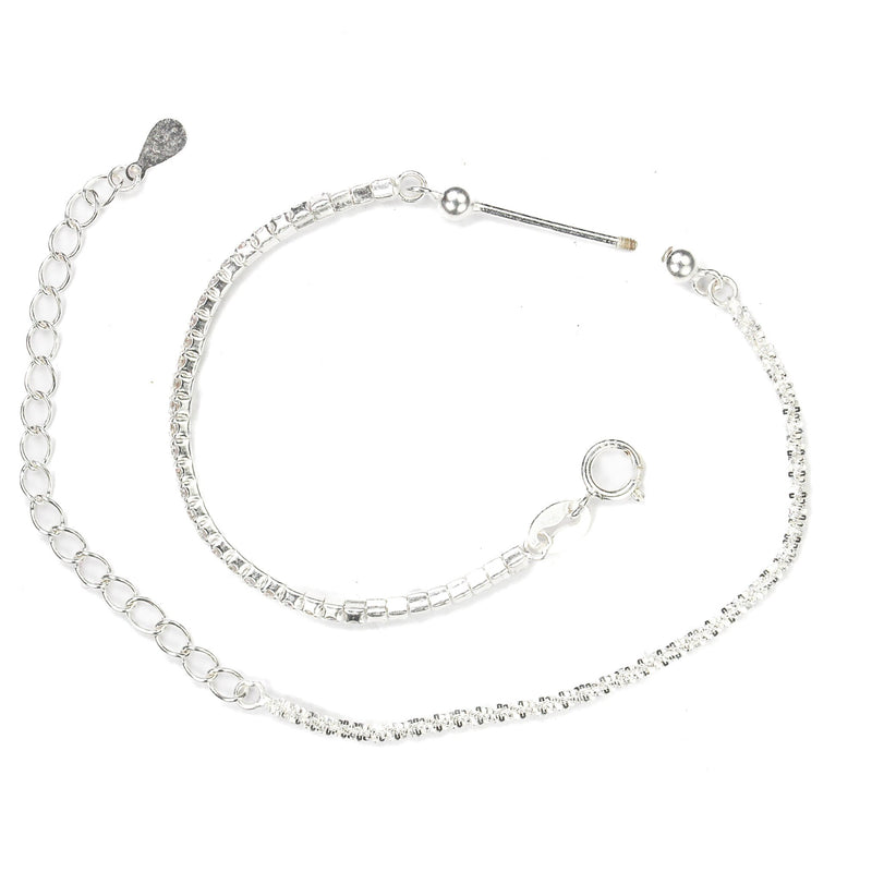 925 Sterling Silver Bracelet, Shiny Bracelet W/ 2mm Cubic Zirconia, W/ Extender Adjustable With Lobster Claw, Charm Bracelet 9 Inches