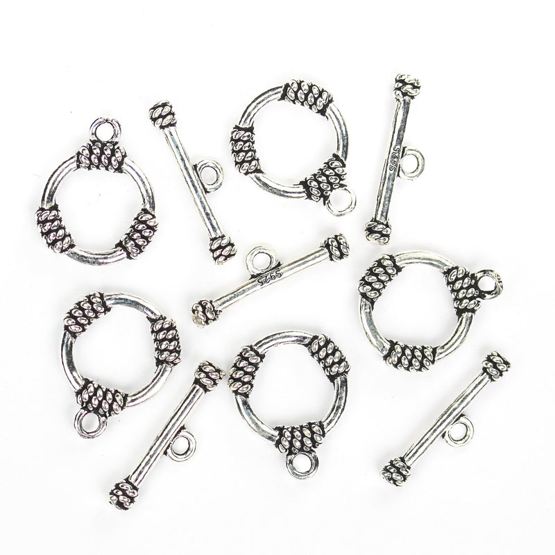 Toggle Clasps 1set 925 Antique Sterling Silver Jewellery Findings Toggle Clasp, 15mm Circle W/4mm Closed Jump Ring, Tbar 20mm Long