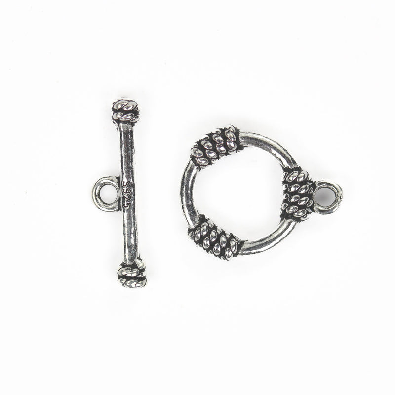 Toggle Clasps 1set 925 Antique Sterling Silver Jewellery Findings Toggle Clasp, 15mm Circle W/4mm Closed Jump Ring, Tbar 20mm Long