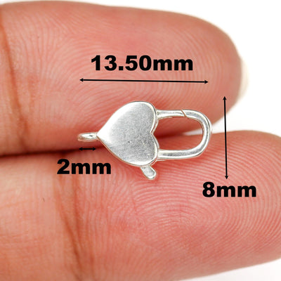 2pcs 925 Sterling Silver Jewellery Findings Heart Shaped Lock Key Lobster Claw Clasp,14*8mm With 2mm Closed Jump Ring