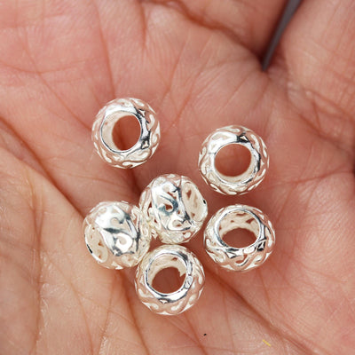 Spacer Beads 4pcs 8*6mm 925 Sterling Silver Jewellery Findings Rondelle Beads, 8mm Diameter, 6mm High, Big Hole 4mm