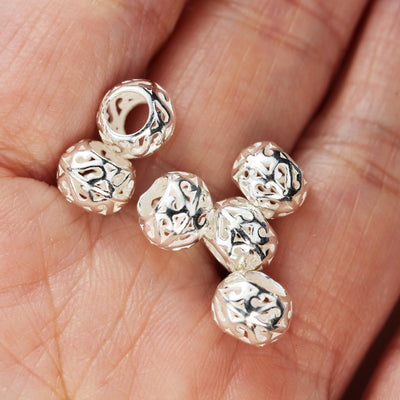 Spacer Beads 4pcs 8*6mm 925 Sterling Silver Jewellery Findings Rondelle Beads, 8mm Diameter, 6mm High, Big Hole 4mm