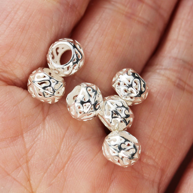 Spacer Beads 4pcs 8*6mm 925 Sterling Silver Jewellery Findings Rondelle Beads, 8mm Diameter, 6mm High, Big Hole 4mm