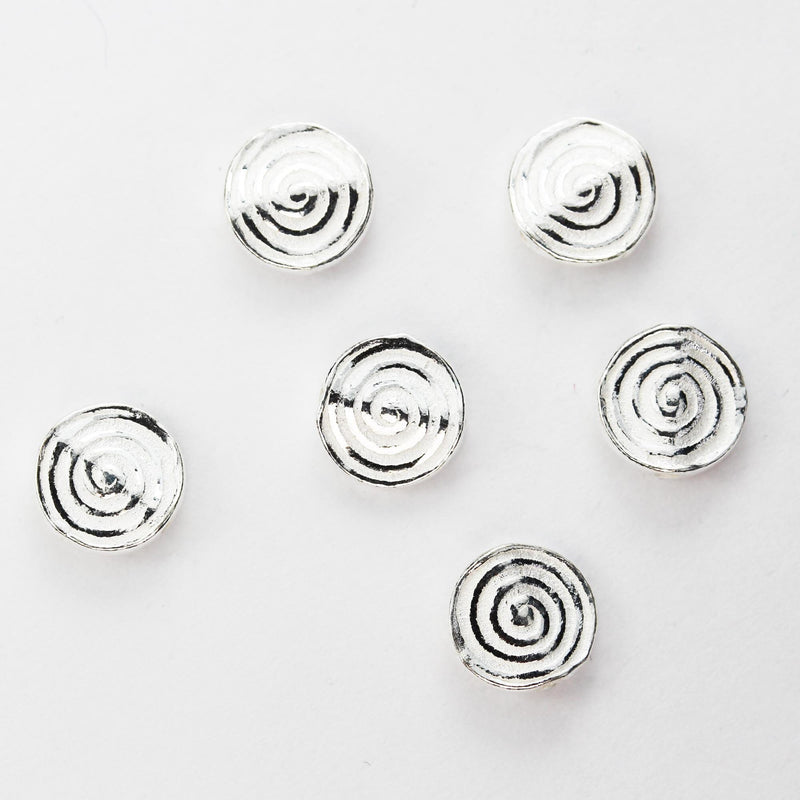 4pcs 925 Sterling Silver Jewellery Findings Button Spiral Beads, 7.5mm Round, 2.5mm Thickness, Hole 1mm