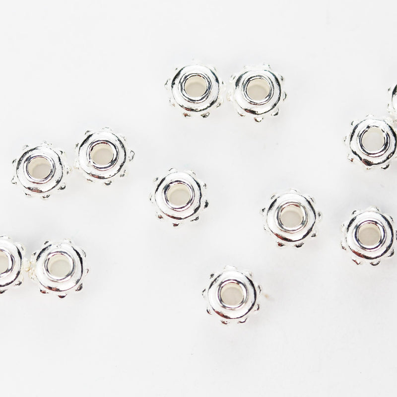 6mm 925 Sterling Silver Spacer Beads 4pcs Big Hole Jewellery Findings Rondelle Spacer Beads, 6mm Diameter, 4mm Thick, Hole 1.5mm