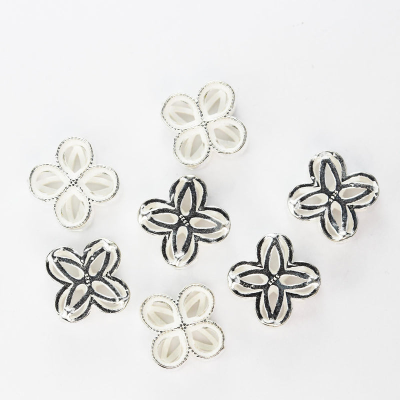 Silver Beads 1pc 10mm Flower Clover Geometric Beads Jewellery Findings, 925 Sterling Silver, Hole 1.5mm