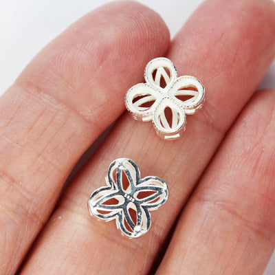 Silver Beads 1pc 10mm Flower Clover Geometric Beads Jewellery Findings, 925 Sterling Silver, Hole 1.5mm