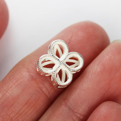 Silver Beads 1pc 10mm Flower Clover Geometric Beads Jewellery Findings, 925 Sterling Silver, Hole 1.5mm