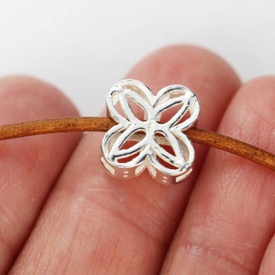 Silver Beads 1pc 10mm Flower Clover Geometric Beads Jewellery Findings, 925 Sterling Silver, Hole 1.5mm