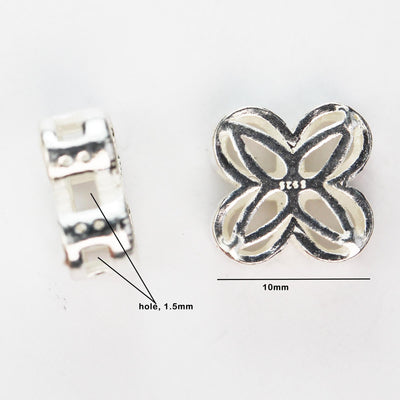 Silver Beads 1pc 10mm Flower Clover Geometric Beads Jewellery Findings, 925 Sterling Silver, Hole 1.5mm