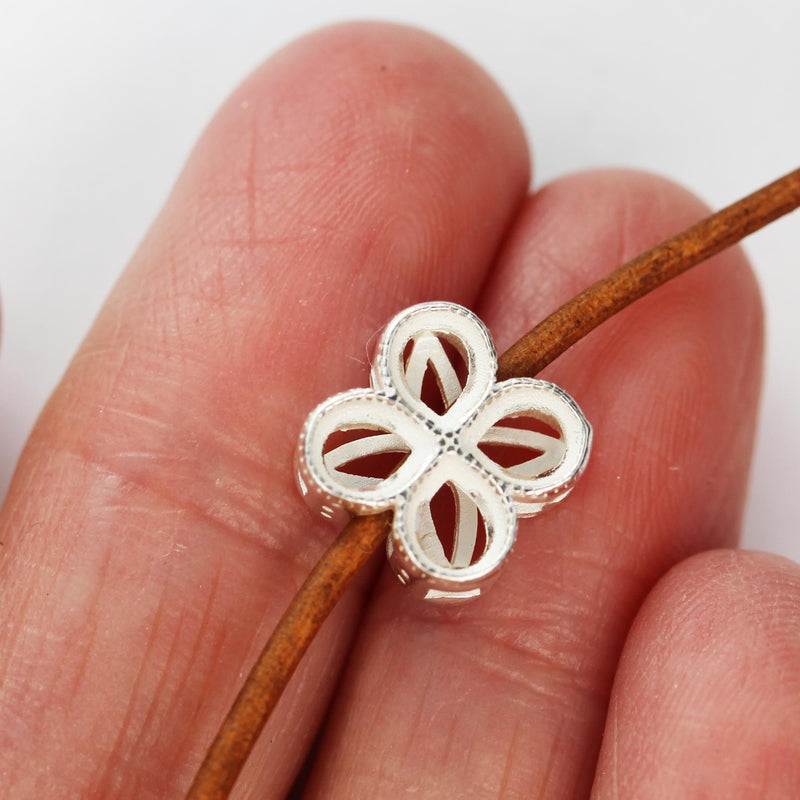 Silver Beads 1pc 10mm Flower Clover Geometric Beads Jewellery Findings, 925 Sterling Silver, Hole 1.5mm