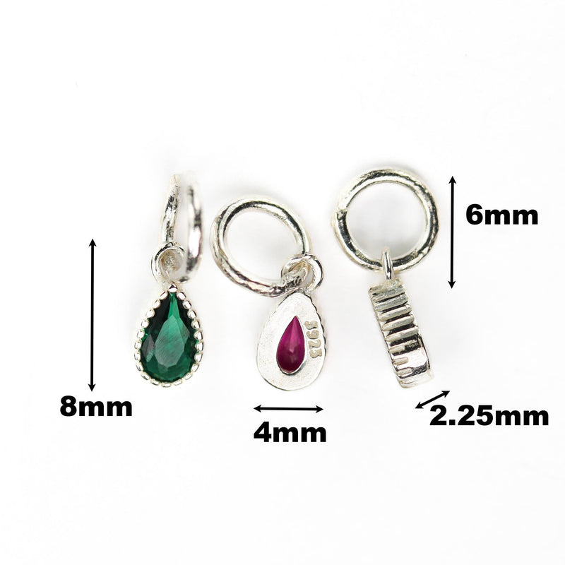 Charm 2pcs 4*8mm Tear Drop 925 Sterling Silver Jewellery Beads, Cubic Zirconia W/925 Sterling Silver Bezel And Loop, 6mm Closed Jump Ring