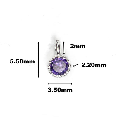 Charm 4pcs 3.50mm Round 925 Sterling Silver Jewellery Beads, Cubic Zirconia W/925 Sterling Silver Bezel And Loop, 2mm Closed Jump Ring