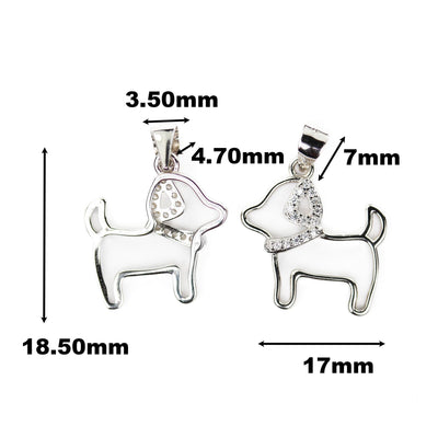 Silver charm 1pc 925 sterling silver w/ cubic zirconia jewellery findings charm beads, dog w/ collar charm, 17*19mm, 7mm bail