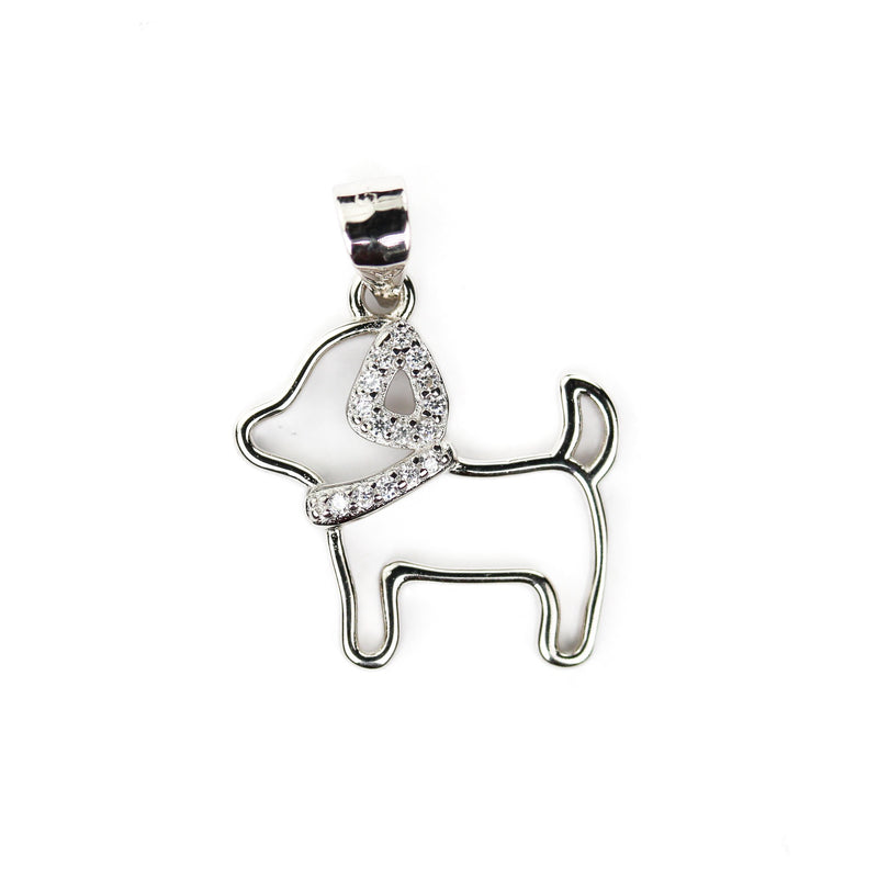 Silver charm 1pc 925 sterling silver w/ cubic zirconia jewellery findings charm beads, dog w/ collar charm, 17*19mm, 7mm bail