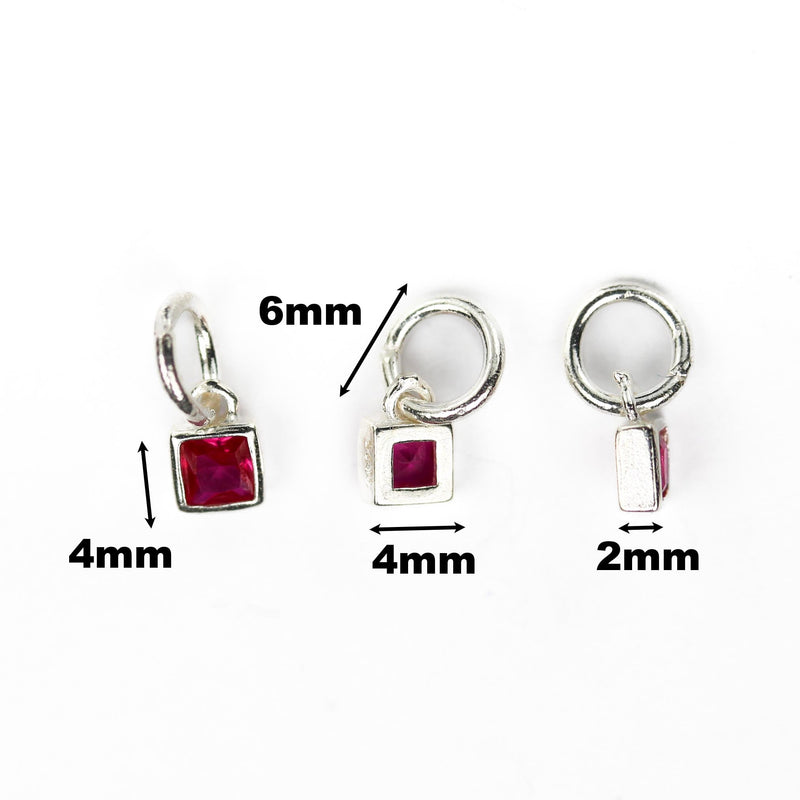 Charm 2pcs 4mm Square 925 Sterling Silver Jewellery Beads, Cubic Zirconia W/925 Sterling Silver Bezel And Loop, 6mm Closed Jump Ring