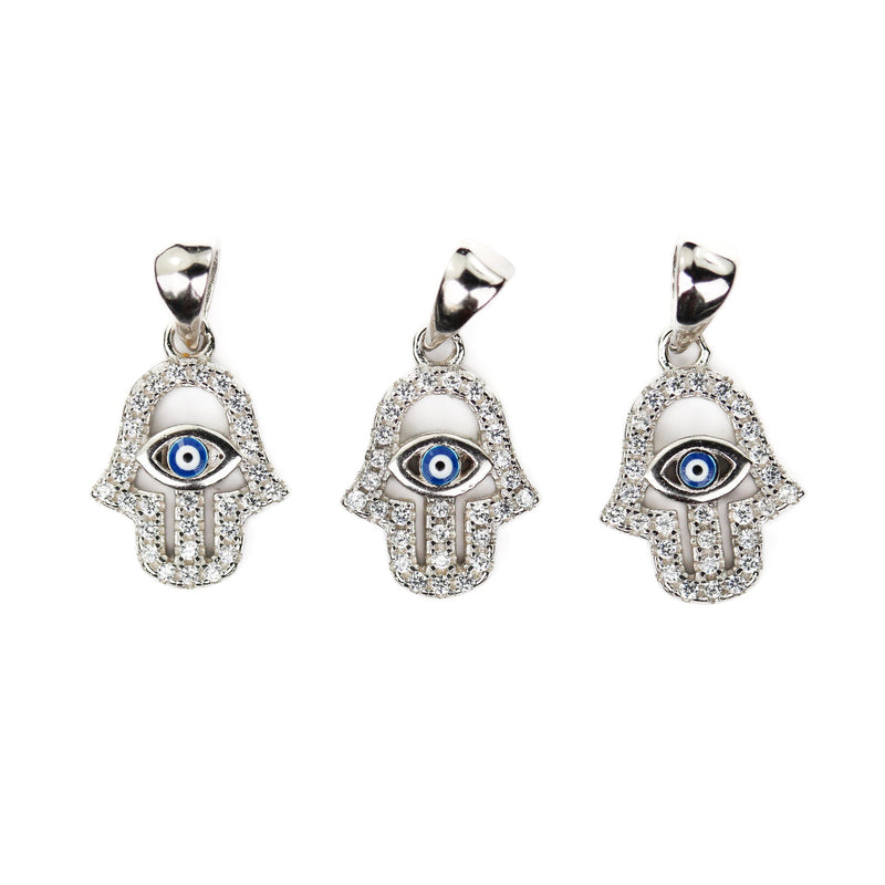 Silver charm 1pc hamsa hand charms, 925 sterling silver jewellery findings charm beads, hand of fatima w/ evil eye charm, 15mm*11mm,6mm bail